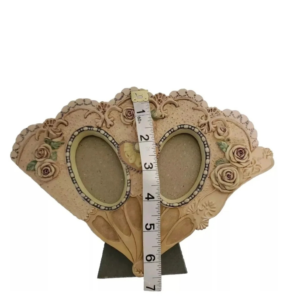 Victorian Hand Painted Rose Design Fan Double Photo Frame for 2x3 Photos - Picture 3 of 10